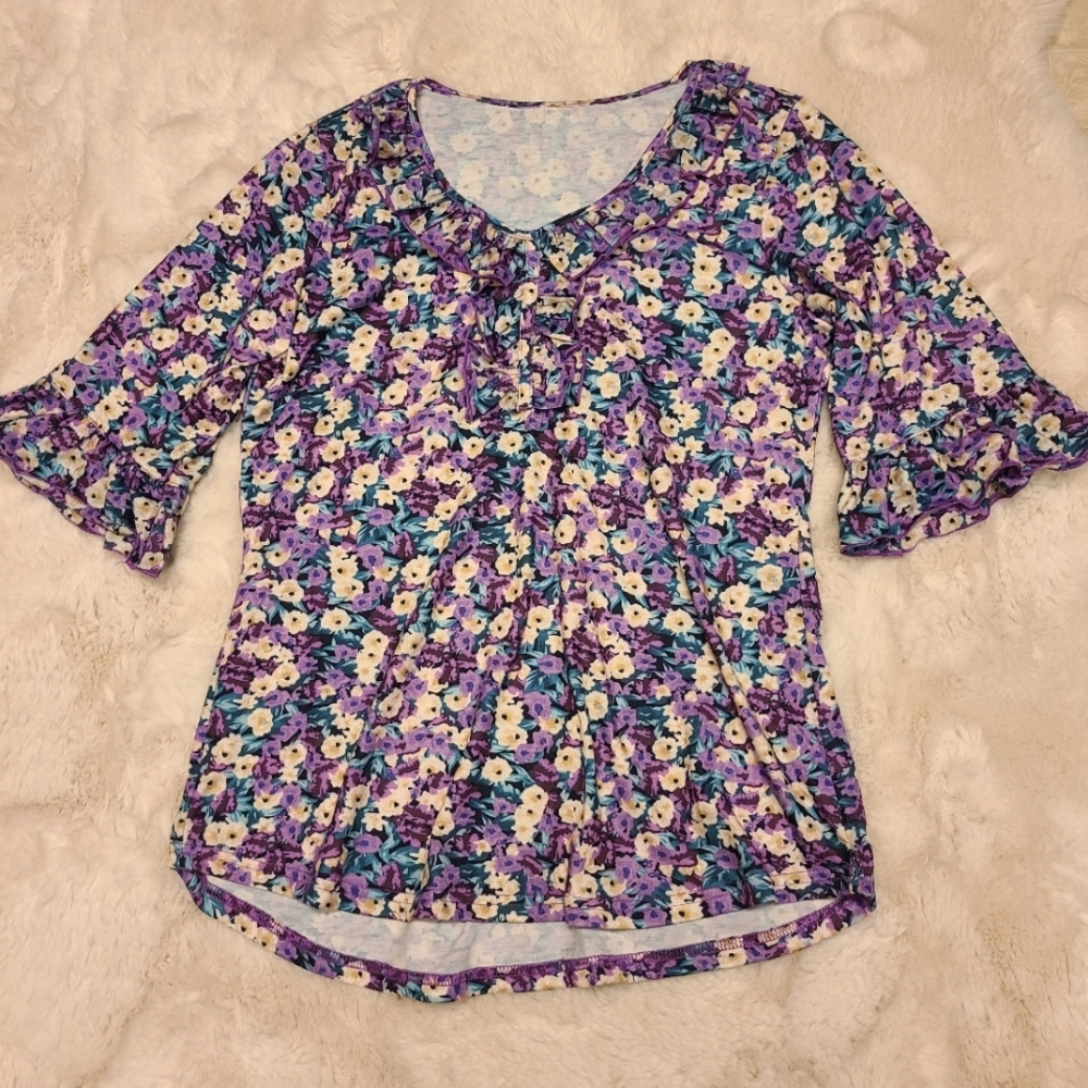 FLORAL WOMEN'S TOP - PURPLE AND CREAM